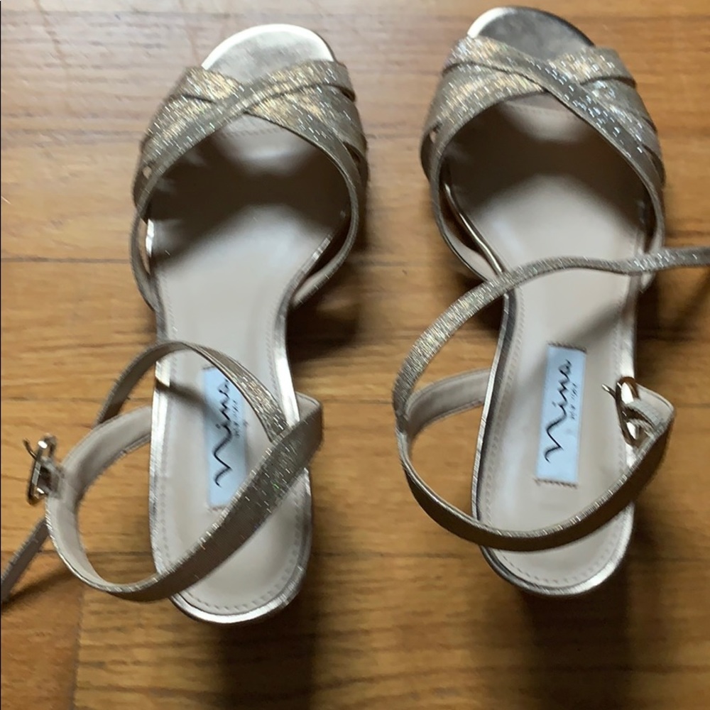 Nina gold strap wedges